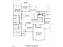 First floor plan showcasing the layout, including the kitchen, bedrooms, garage, study and Gathering room at 7825 Ailesbury Rd, Wake Forest, NC 27587