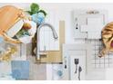 Interior design selection board with white subway tile, light gray cabinets, and wood flooring at 257 Beacon Dr, Pittsboro, NC 27312