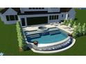 Stunning pool featuring a unique water feature, integrated spa, and elegant lounging area within a spacious backyard setting at 6500 Century Oak Ct, Raleigh, NC 27613