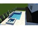 Rendering of backyard pool, includes spa, LED bubblers and surrounding landscape at 6844 Greystone Dr, Raleigh, NC 27615