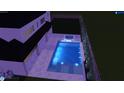 Rendering of backyard pool with spa, LED bubblers, and surrounding landscape at night at 6844 Greystone Dr, Raleigh, NC 27615