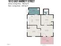 Floorplan shows layout of the home, including living area, bedrooms, kitchen, and bath at 1012 E Harnett St, Dunn, NC 28334