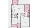 Layout showcasing the home's ground floor, kitchen, dining area, gathering space, bedrooms and garage at 109 Hiddenite Pl, Holly Springs, NC 27540