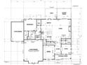 First floor floorplan featuring an open-concept kitchen and living area, along with the garage, bedrooms, and a study at 211 Meadow Walk Dr, Fuquay Varina, NC 27526