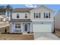 Beautiful two-story home with a two-car garage and lovely front porch seating area at 3512 Dragonfly River Ct, Raleigh, NC 27604
