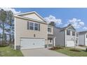 Charming two-story home features a one-car garage, neutral siding, and manicured landscaping at 433 Citron St, Sanford, NC 27332