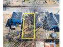 An aerial view of the property lot shows a defined parcel among other neighborhood homes at 822 Kent St, Durham, NC 27701