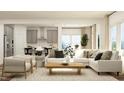 Bright, open-concept living space featuring stylish furnishings and decor, seamlessly connected to the modern kitchen at 187 E Fountainhead Ln, Garner, NC 27529