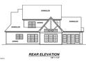 Rear elevation blueprint highlighting the window and door layout, siding and roof shingle placements at 3701 Joyful Creek Trl, Zebulon, NC 27597