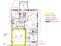 Detailed floor plan of the home showing layout of kitchen, Gathering room, and home office with LED lighting and accents at 268 Murray Grey Ln, Wake Forest, NC 27587