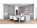 Modern kitchen with gray cabinets, an island with marble top, and seating for a bright, stylish space at 3601 Alamance Dr, Raleigh, NC 27609