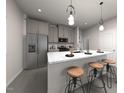 Modern kitchen with stainless steel appliances, granite countertops, and stylish pendant lighting at 3725 Rosebush Dr, Zebulon, NC 27597