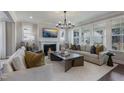 Bright living room featuring a fireplace, large windows, and stylish decor creating a cozy and inviting atmosphere at 812 Emerald Bay Cir, Raleigh, NC 27610