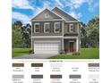 Two-story home with gray siding, brown shutters, white garage door, and well-manicured lawn at 52 Commons Cir, Clayton, NC 27520