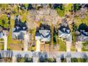 Aerial view of a neighborhood showcasing well-maintained lawns and tree-lined streets at 107 Longbrook Dr, Elon, NC 27244