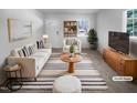 Bright living room featuring stylish furniture, neutral tones, and a large window at 1216 Armstrong Cir, Raleigh, NC 27610