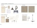 This interior design sample showcases kitchen and bath cabinetry with flooring, paint, and faucet samples at 1808 Angelonia Way, Fuquay Varina, NC 27526
