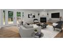 Cozy living room featuring a fireplace and french doors to the deck at 4705 Bernie Pl, Raleigh, NC 27616