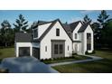 New construction home with light grey brick, white siding with grey accents and black window frames and a garage at 7429 Wexford Woods Ln, Wake Forest, NC 27587