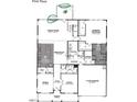 First floor plan showcasing the layout with kitchen, living spaces, study, and two-car garage at 1204 Opal Ln # 93, Durham, NC 27705