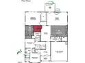 Detailed first-floor plan showcasing primary bedroom, kitchen, dining, and two-car garage at 1212 Opal Ln # 91, Durham, NC 27705