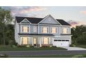 Charming two-story home with light blue siding, black roof, and well-manicured lawn at 1216 Opal Ln # 90, Durham, NC 27705