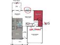 Layout of the first floor showing kitchen, breakfast room, great room, dining room, and 2 car garage at 2020 Skipping Stone Dr # 161, Durham, NC 27705