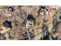 Bird's-eye view of the property highlighting its proximity to surrounding homes in a tree-filled neighborhood at 155 Georgetown Woods Dr, Youngsville, NC 27596