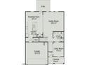 Layout of the first floor, including kitchen, Gathering room, and garage at 111 E Victory View Ter, Smithfield, NC 27577