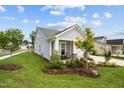 Beautifully landscaped front yard with lush green grass and a variety of plants and trees at 3528 Olive Glen Dr, Apex, NC 27502