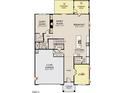 Detailed floor plan of the main level featuring kitchen, living room, and garage layouts at 4302 Emeline Way # 16, Fuquay Varina, NC 27526