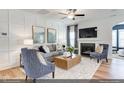 Bright living room features a fireplace, stylish furniture, modern decor, and natural light at 2152 Pink Peony Cir # 155, Durham, NC 27703