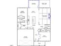 First floor blueprint showcasing layout with guest bedroom, kitchen, Gathering room, office, and garage at 240 Augusta Pond Way # 122, Raleigh, NC 27603