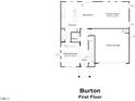 Burton floorplan first floor featuring a 2-bay garage, kitchen, breakfast nook, dining room, powder room, and Gathering room at 1020 Channel Drop Lp, Zebulon, NC 27597