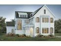 Rendering of a two-story white house with black trim, a covered porch and manicured lawn at 3321 Founding Place, Raleigh, NC 27612