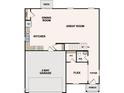 Spacious first floor plan featuring a kitchen, great room, dining area, flex room, and two-car garage at 7576 Tanager Dr, Snow Camp, NC 27349