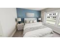 Bedroom with blue accent wall, white bedding, side tables, and a large window at 287 Beacon Dr, Pittsboro, NC 27312
