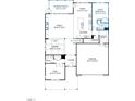 Layout of the home's first floor featuring a kitchen, living spaces, and a guest bedroom at 3176 Armeria Dr, Apex, NC 27502