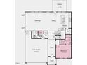 Layout of the first floor featuring an open-concept kitchen, gathering room, dining area, and 2-car garage at 631 Contento Ct, Sanford, NC 27330