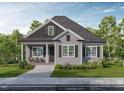 Charming home with covered porch, gray siding, black shutters, and landscaped front yard at 15 Bourbon St, Fuquay Varina, NC 27526