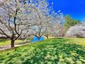 Beautiful community features flowering trees, green grass, and water at 112 Parkmeadow Dr, Cary, NC 27519