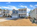 Inviting two-story home featuring a stylish exterior, covered porch, and well-maintained landscaping at 3381 Lovage Drive Dr, Apex, NC 27502