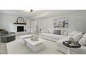 Bright living room with fireplace, white sofa, neutral decor, and lots of natural light at 4307 Pope Rd, Durham, NC 27707