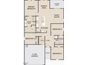 Detailed floor plan showcasing the layout of the home, including the kitchen, bedrooms, and living spaces at 46 Rolling Banks Dr, Louisburg, NC 27549