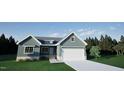 New construction home shows front exterior, two car garage, landscaping, and blue siding at 9231 Bear Run Ln, Middlesex, NC 27557