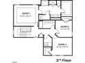 2nd floor plan featuring bedrooms 1-3 and 2 full baths; also includes a linen closet and stairwell at 7568 Percussion Dr, Apex, NC 27539