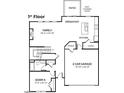 1st floor plan featuring a Gathering room, kitchen, breakfast nook, garage and bedroom 4 with adjoining full bath at 7568 Percussion Dr, Apex, NC 27539