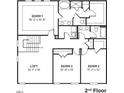 Second floor floor plan featuring a loft, three bedrooms, and two bathrooms at 7569 Percussion Dr, Apex, NC 27539