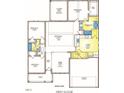 Detailed first-floor plan showcasing bedrooms, bathrooms, kitchen, living spaces, and garage layout at 5004 Macleod Pl, Zebulon, NC 27597