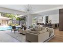Bright and spacious living room with contemporary furnishings and views of a refreshing outdoor pool at 4300 Camelot Dr, Raleigh, NC 27609
